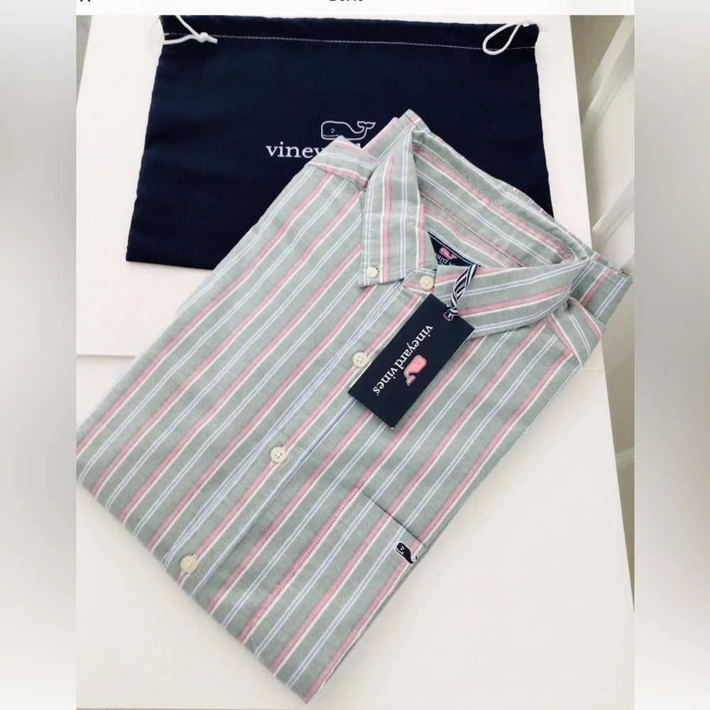 Vineyard Vines Stripe Oxford-Whale Logo Long Sleeve Shirt-NWT - Picture 1 of 10